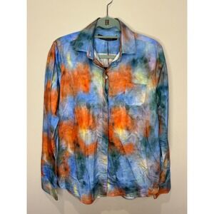 Rokh NWT Tie Dye Print Long Sleeve Button Down Orange Blue Sz 8 $395 Rok Hwang
